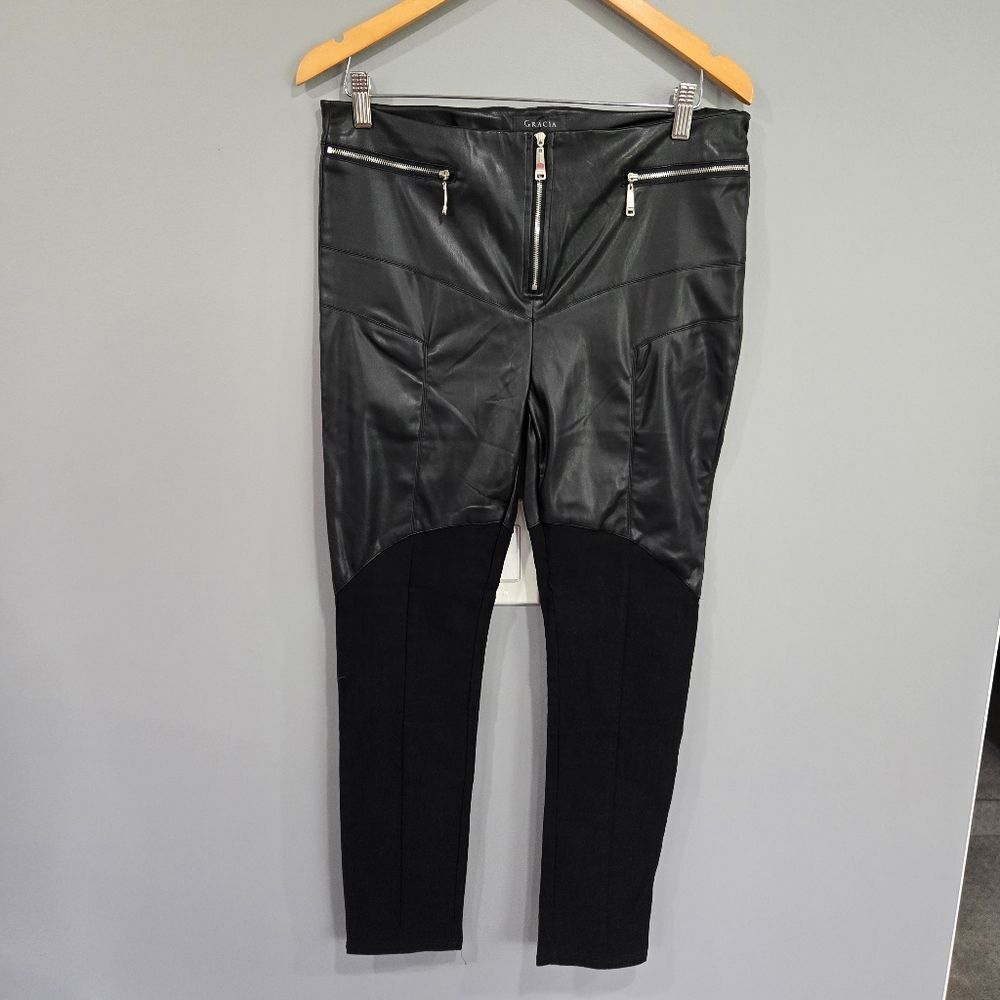 CCO🐢 Gracia Pants  | Faux Leather Panel Legging Pants - Black Size Large